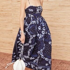 Ulla Johnson Mariza Dress Indigo Blue Tie Dye Shibori Size 6